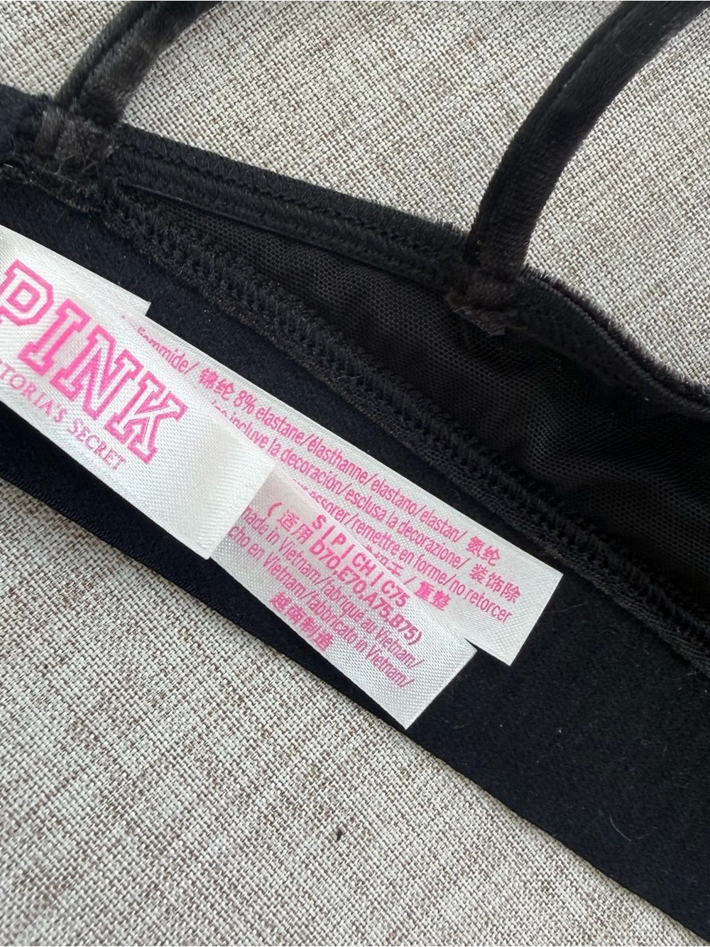 PINK Victoria’s Secret Black Velvet Triangle Bralette Small y2k whimsigoth - Picture 6 of 8